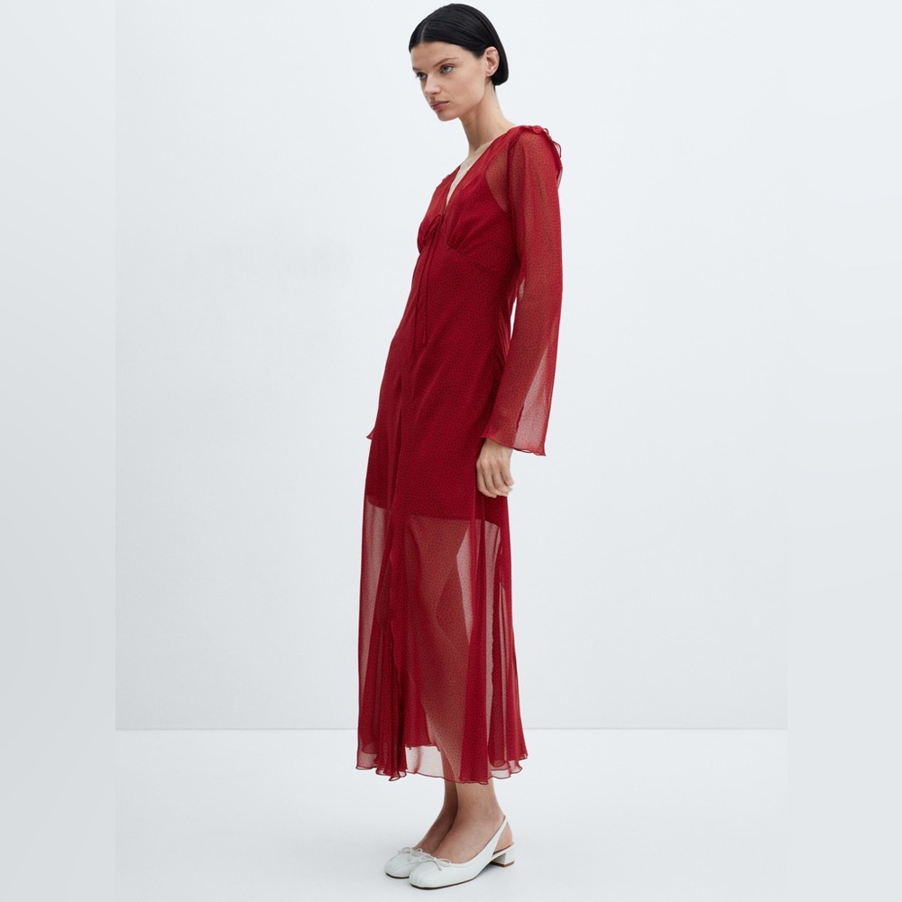 MANGO Print Semi Sheer Long Sleeve Maxi Dress - Size 10